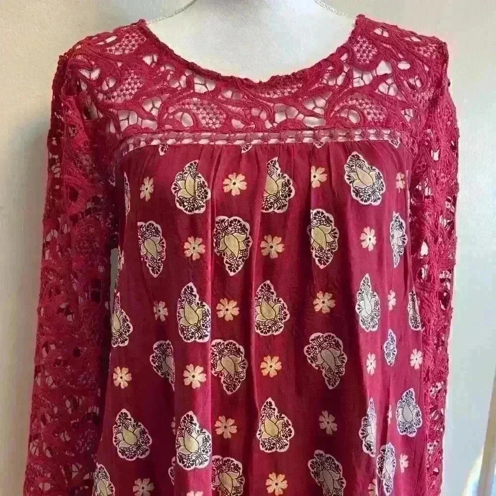 Nwt blu PEPPER - Dark Pink Lace, Floral Shirt‎ Dress, Medium. - Picture 3 of 9
